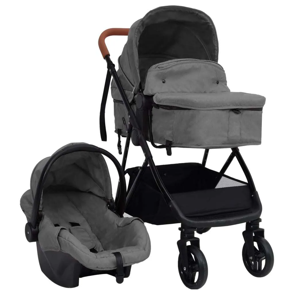 Poussette 3 en 1 Gris clair et noir The Living Store en Acier Robuste