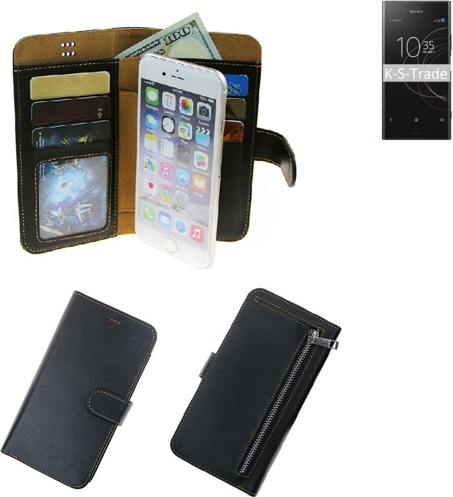 K-S-Trade Schutz Hülle kompatibel mit Sony Xperia XZ1 Klapphülle Case Phone cover Slim Handytasche Handy Hülle schwarz aus Kunstleder (1 Stk)