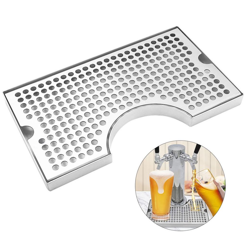 Tropfschale, 304 Edelstahl-Bierfass-Tropfschale mit rutschfester Gummiauflage, geeignet für Home-Bar-Minikühlschrank, kein Abfluss