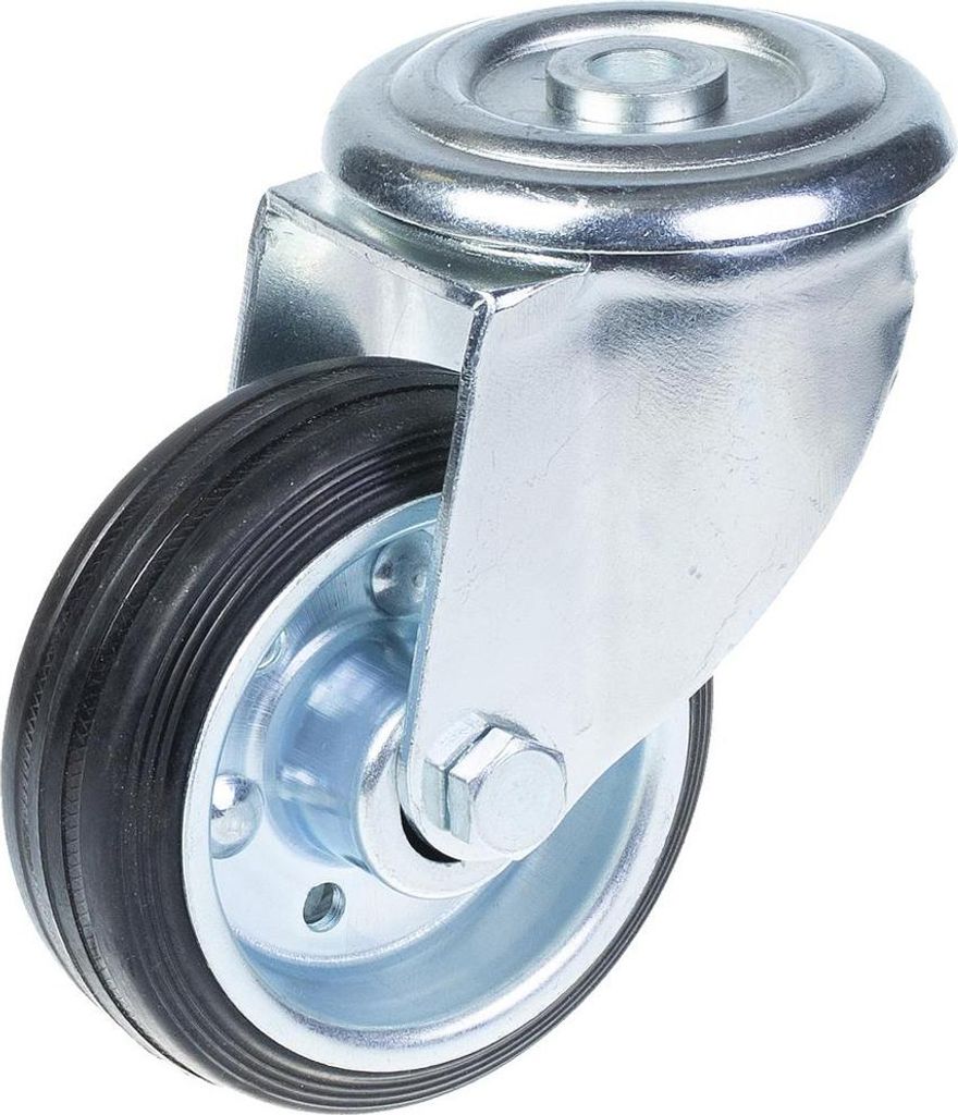 80-mm-Lenkrolle mit schwarzem Gummi auf gepresstem Produktbild 