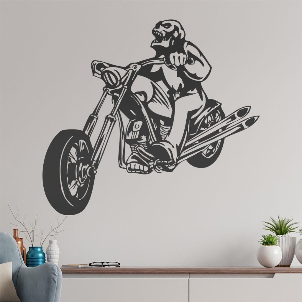 Schädel Biker Wandtattoo in 6 Größen - Wandaufkleber Wall Sticker - Dekoration, Küche, Wohnzimmer, Schlafzimmer, Badezimmer
