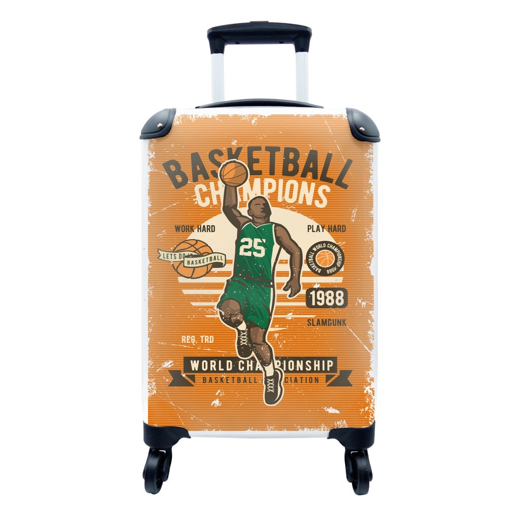 MuchoWow Koffer Handgepäck Trolley Rollkoffer Kleine Reisekoffer mit 4 Rollen - Mancave - Basketball - Sport - Retro - Cabin Size < 55x40x23 cm ...