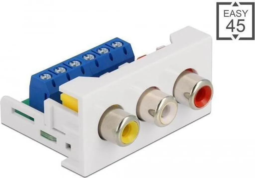 Prise triple RCA audio vidéo pour module 45x22,5 mm coloris blanc pur