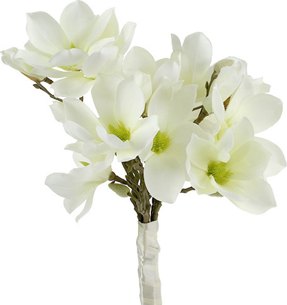Magnolienbund Weiß 40cm 5St - Künstliche Blumen Dekoration für Hochzeit und Wohnzimmer, 5 Stück