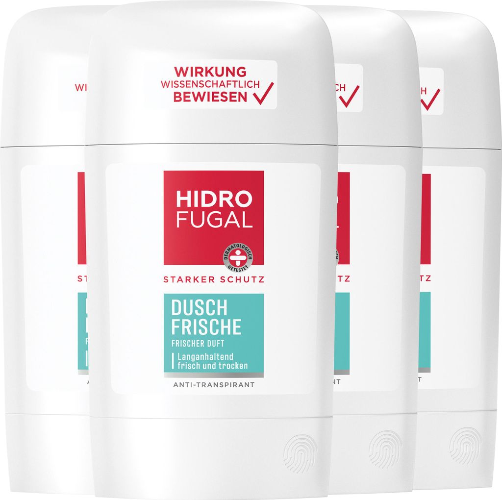 HIDROFUGAL Deo-Stick DUSCH FRISCHE Starker Anti-Transpirant Schutz 4 x 50 ml