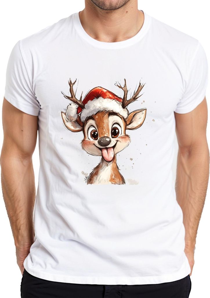 Lustiges Rentier Weihnachten Geschenk Kinder süß Zunge Vintage Herren T-Shirt, Weiß, S