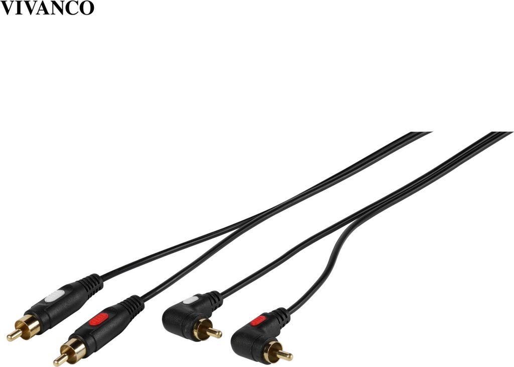 VIVanco Hochwertiges Cinch Kabel, kompatibel mit Cinch Buchsen, 2x Cinch Winkelstecker zu 2x Cinch Stecker, 1,5m