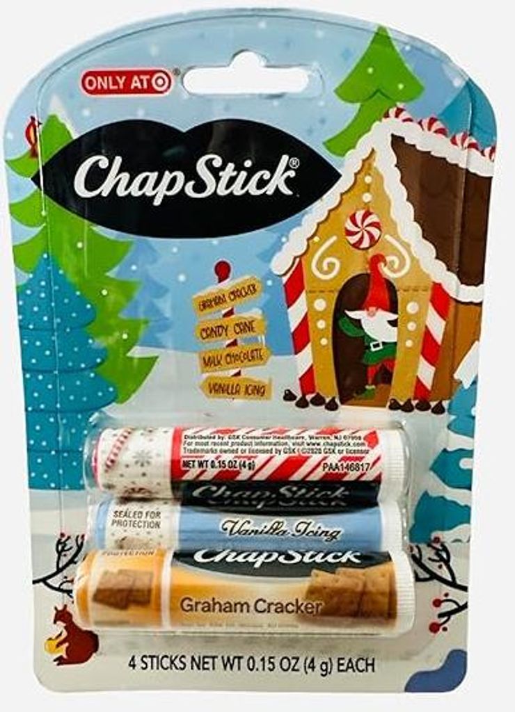 Chapstick | Lippenbalsam Set - 4x4 g - Feuchtigkeitsspendend - Weihnachtsgeschmack - Zuckerstange