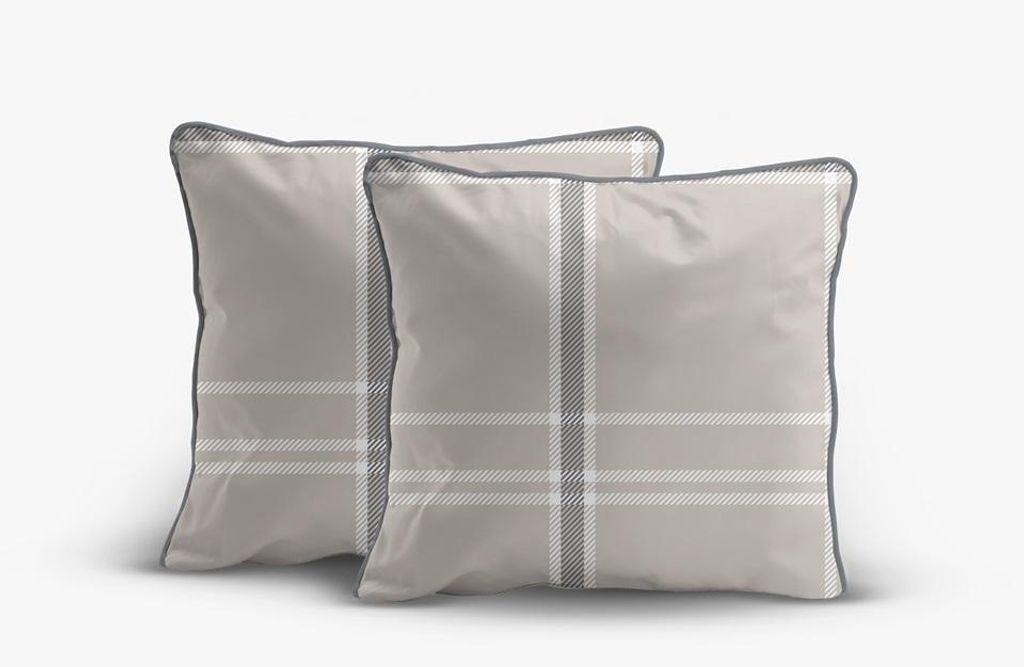 Kissenbezug, 2er-Set, Perkal, mit eleganter Paspelierung 5240b Beige kariert