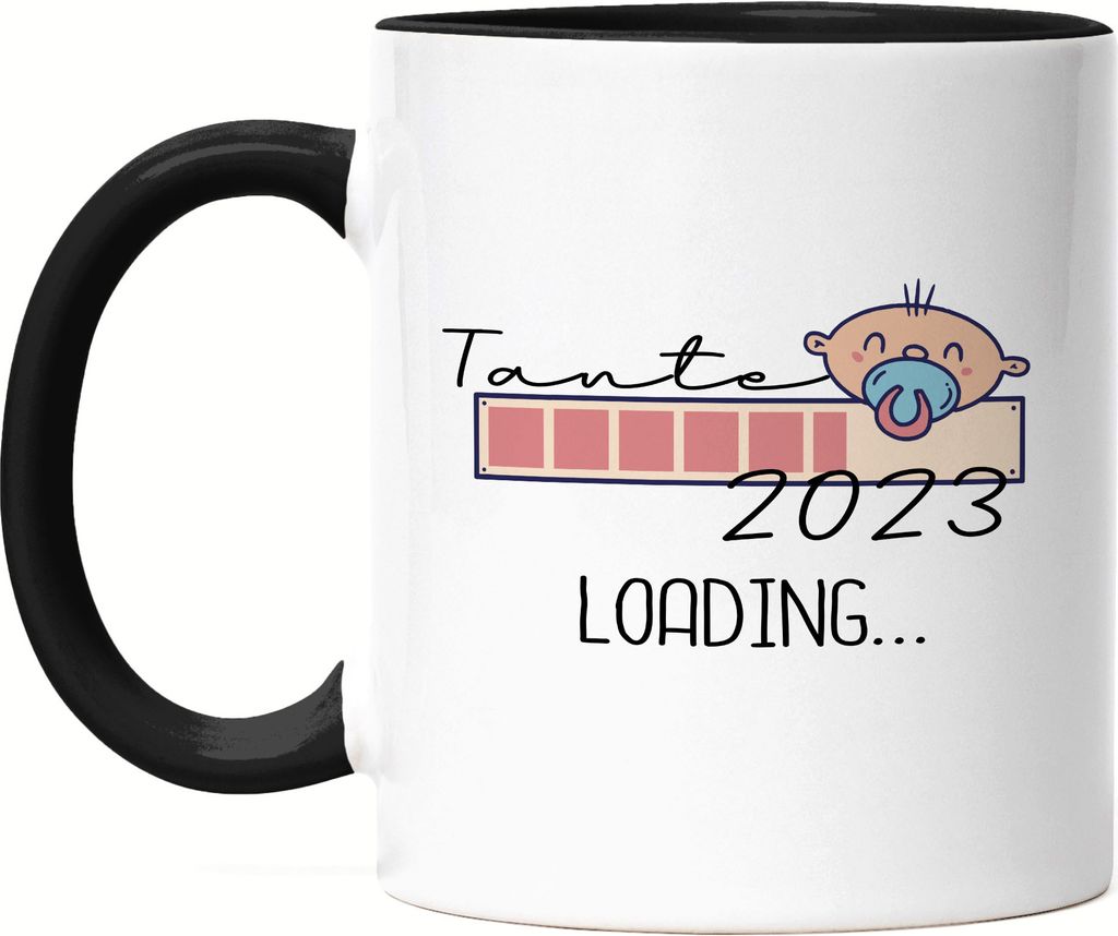 Tante Loading 2023 Tasse Schwarz für werdende Tanten zur Geburt Nichte Neffe Babynews Ich werde Tante Geschenk Tasse