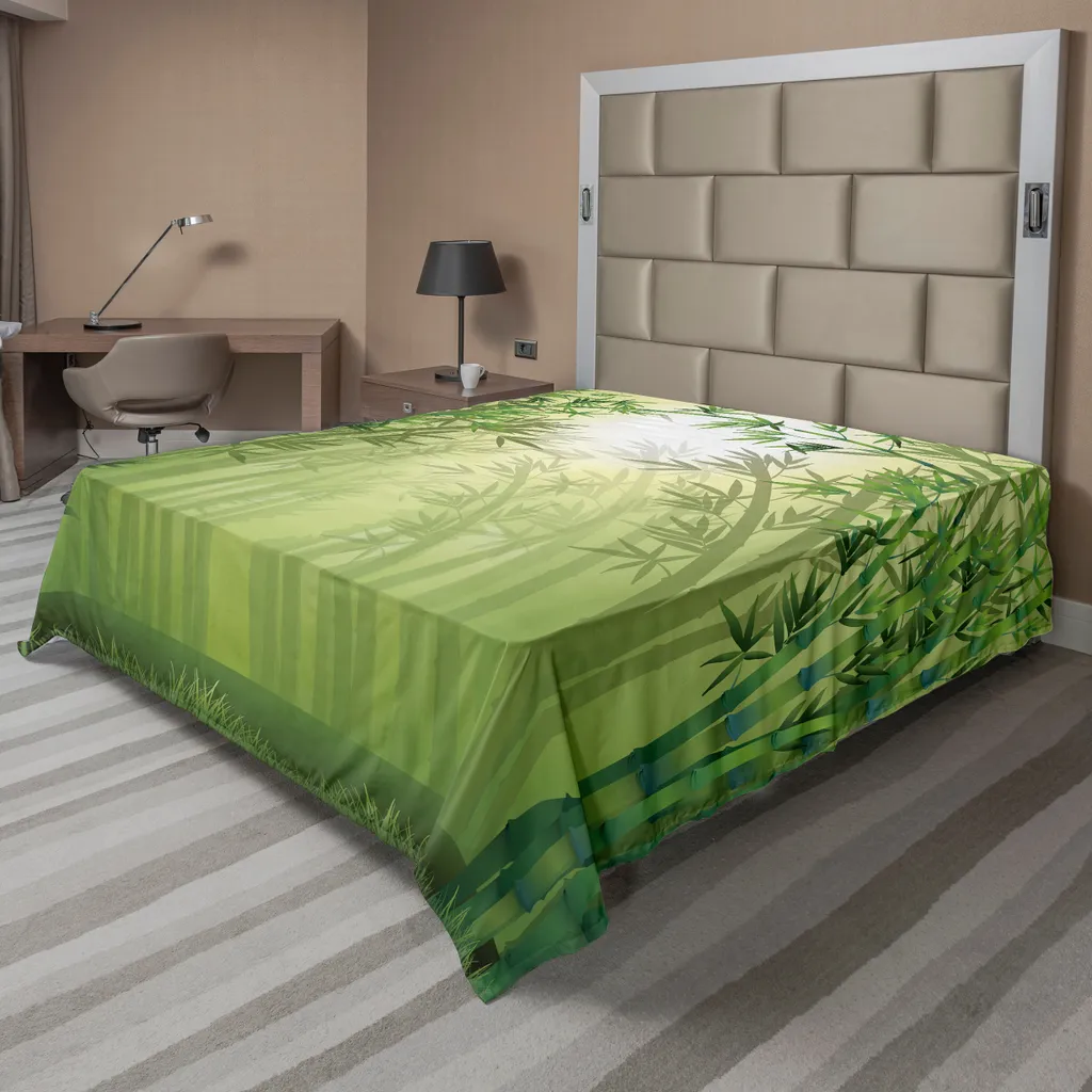ABAKUHAUS Drap de lit en bambou forêt tropicale vert 260 x 228 cm