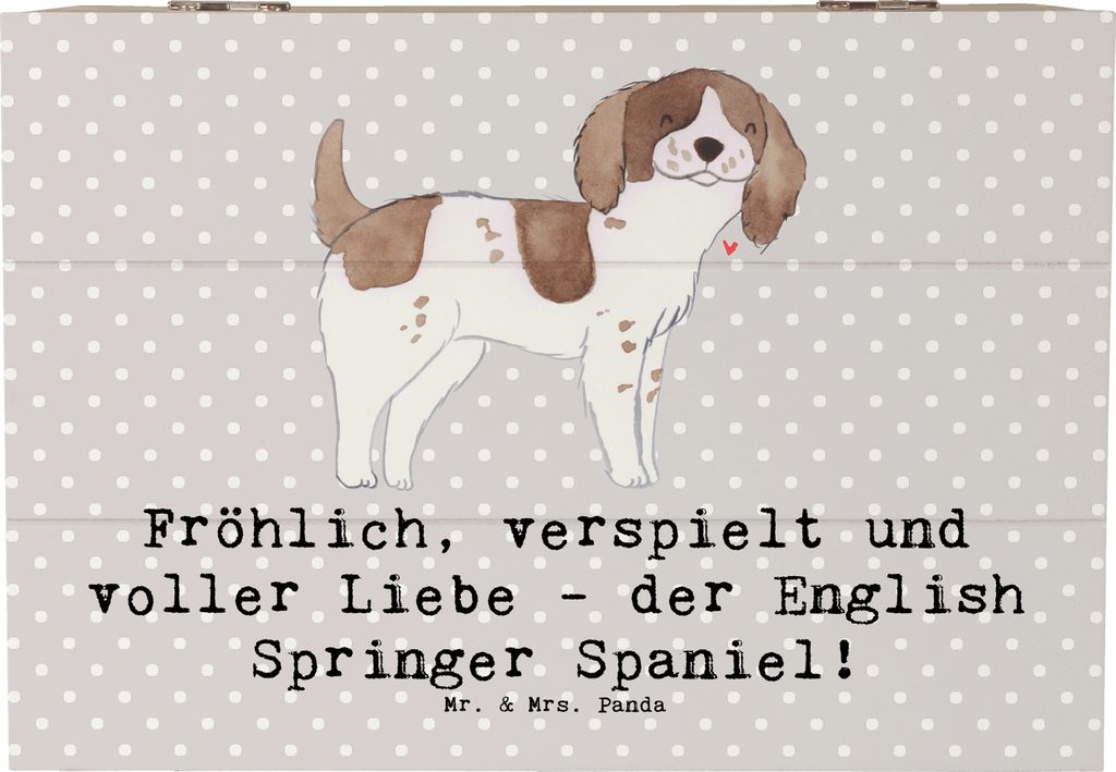 Mr. & Mrs. Panda Holzkiste English Springer Spaniel Freude 22 x 15 cm - Grau Pastell - Geschenk, mit Deckel, Box, Familie, fotobox, Hunderassen Bes...