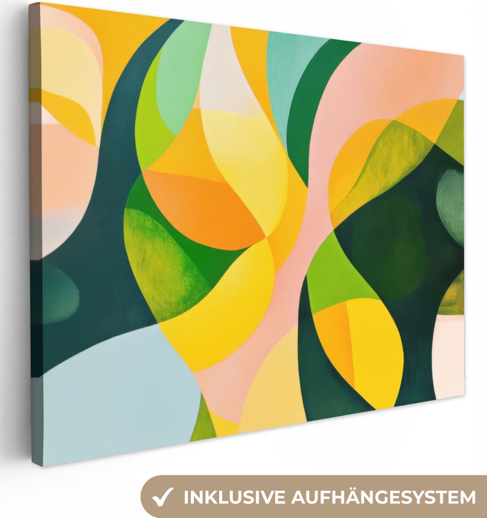 Leinwand Bilder 80x60 cm - Eklektisch - Abstrakt - Gelb - Grün, Bild Modern, Wanddeko, Gemälde