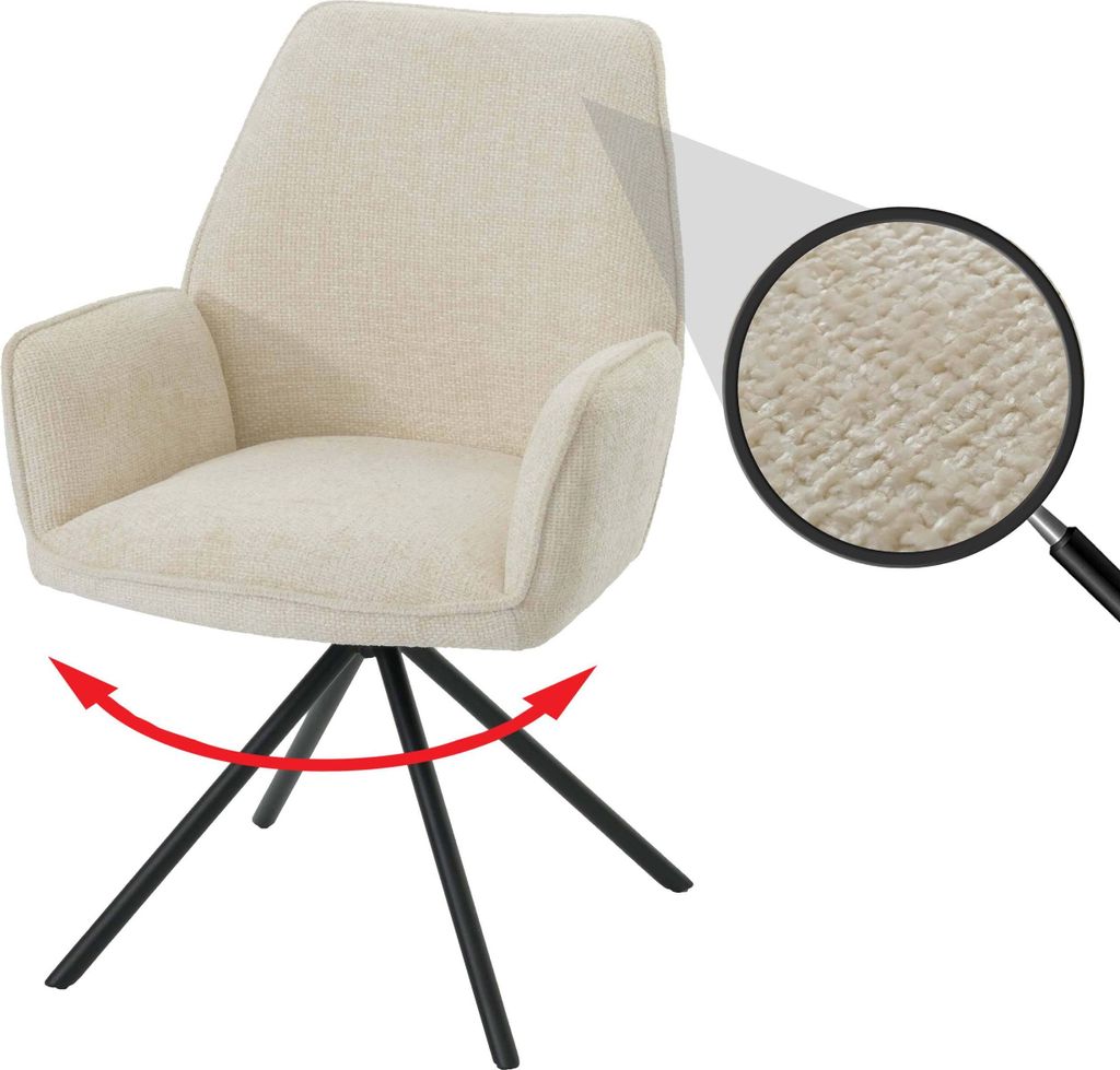 Esszimmerstuhl MCW-G67, Küchenstuhl Stuhl mit Armlehne, drehbar Auto-Position, Chenille MVG creme