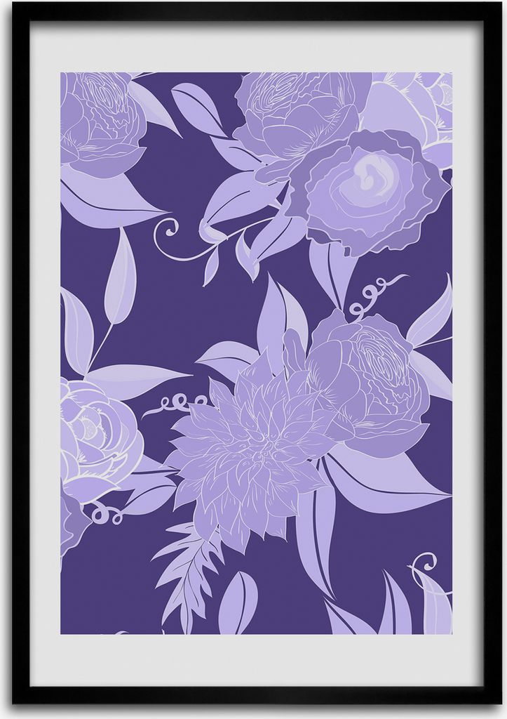 Bild - Bilderrahmen - 50 cm x 70 cm - MDF - Rahmen - Wandkunst Blumenmuster