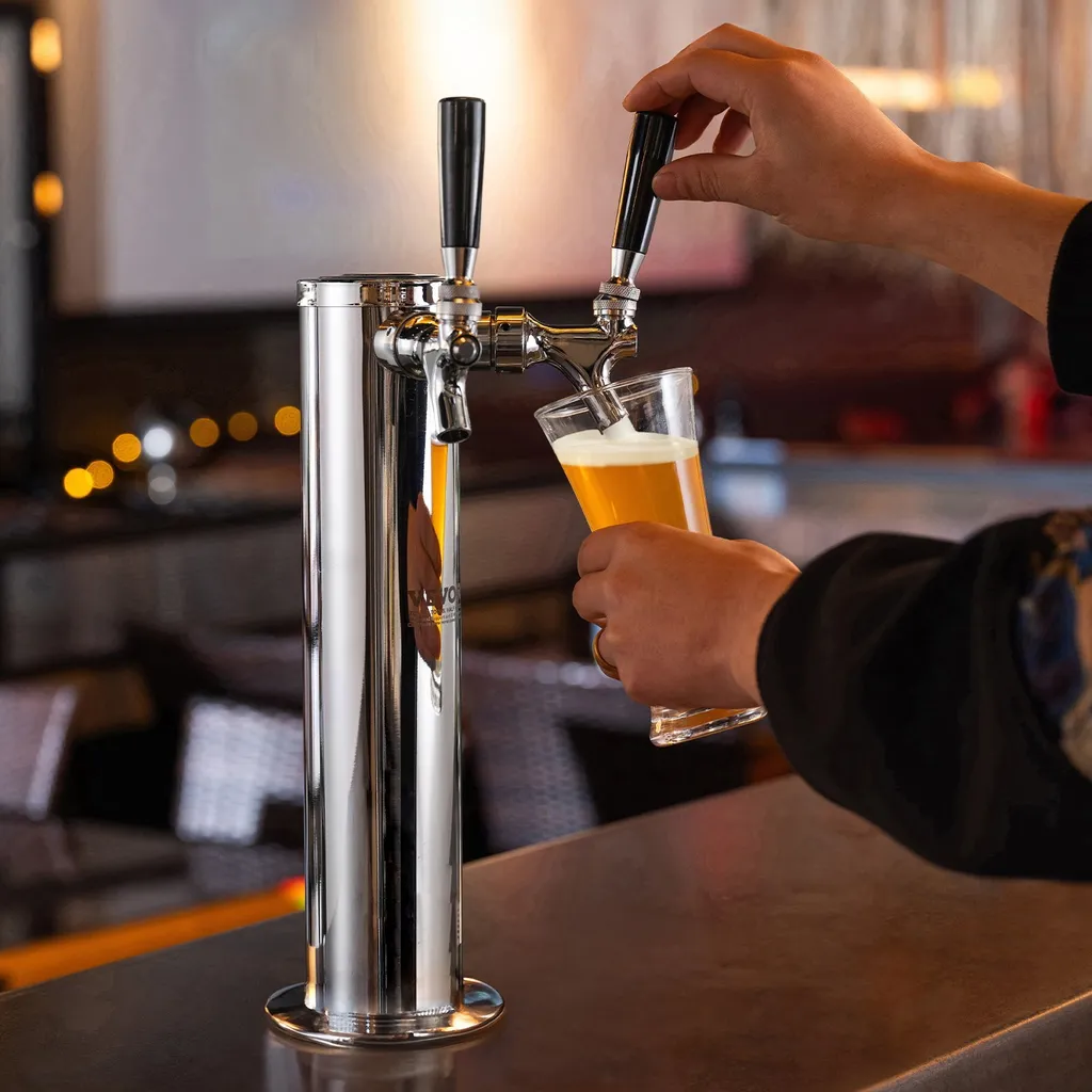 Torre di spillatura della birra con due rubinetti, torre di spillatura della birra in acciaio inox, kit di torre di spillatura con tubi preassemblati e rubinetti a chiusura automatica per feste, bar, pub e ristoranti, ecc. - 8