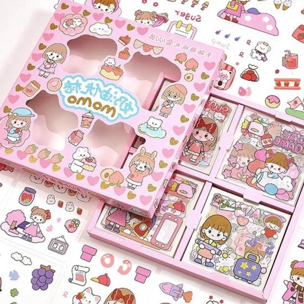 Lot de 100 autocollants petites filles cartoon roses à coller partout