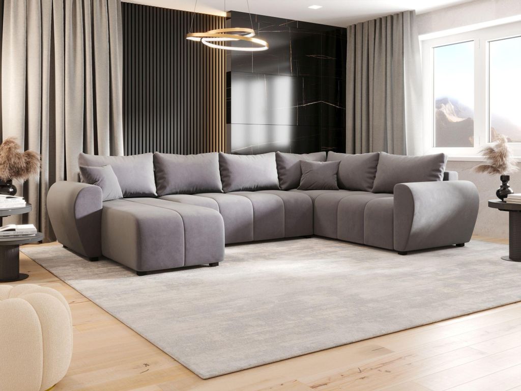 BEDANTE WOHNLANDSCHAFT MOLISA U PLUS Itaka 50 Rechts Grau mit Schlaffunktion U-Form Sofa mit Stauraum Bettkasten Wohnzimmersofa Couch Sofa Bettsofa...
