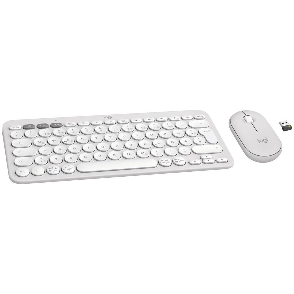 Logitech Pebble 2 Combo Tastatur & Maus - QWERTZ - Deutsch - Tastatur, Kabellos, Bluetooth 2,40 GHz USB Typ-A, Weiß - Maus, Optische, Kabellos, Bl...