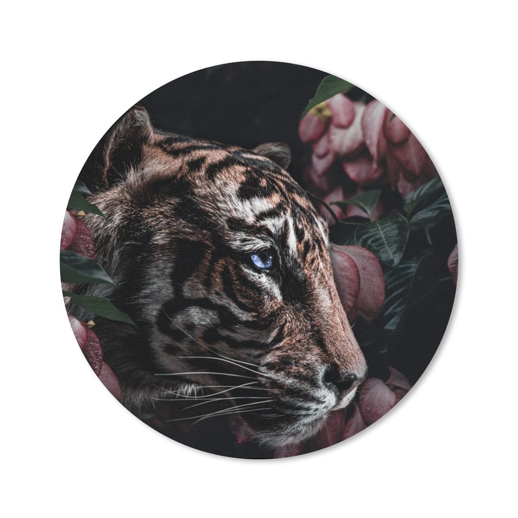 MuchoWow Mauspad Mousepad Tiger - Blumen - Pflanze 30x30 cm - Mousepads - Maus Mat - Pad - Mausunterlage - Tischunterlage - Schreibtischmatten