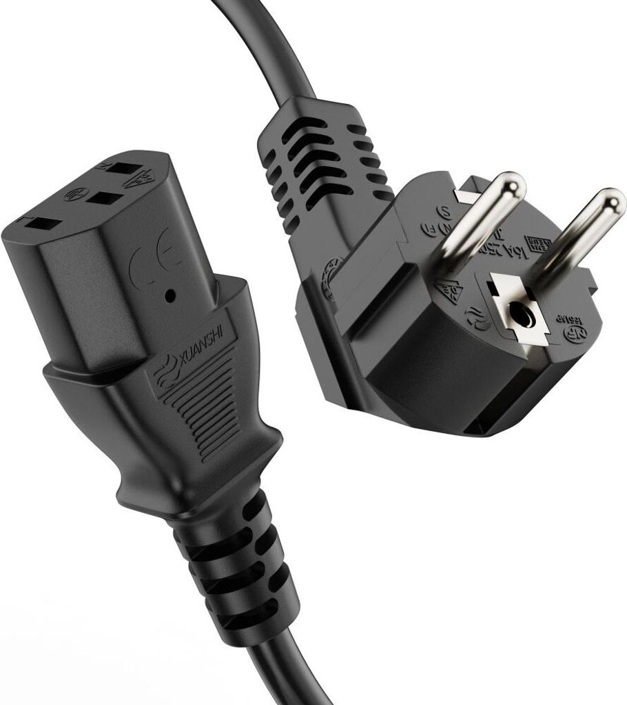 ETEC Euro-Stromkabel 90° Schutzkontakt-Stecker auf gerade C13 IEC-Buchse 3m schwarz