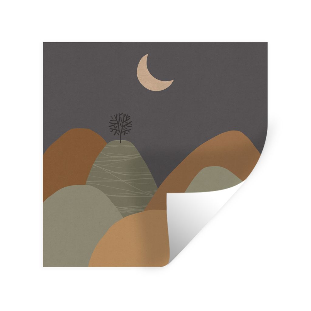 MuchoWow Wandtattoo Wandsticker Wandaufkleber Berg - Baum - Mond - Pastell 30x30 cm Selbstklebend und Repositionierbar - Repositionierbar - Wasse...