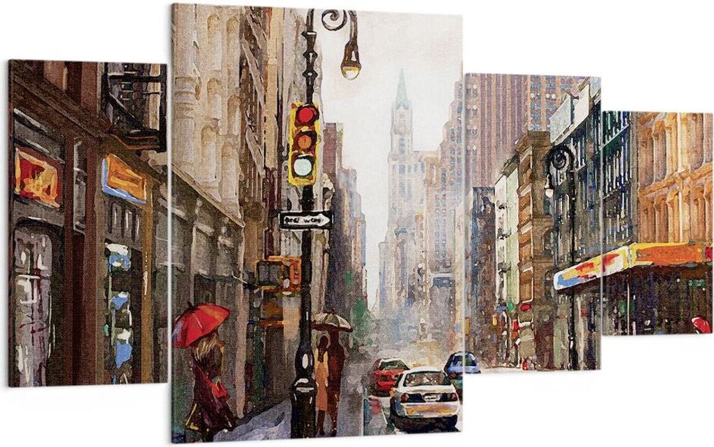Bild auf Leinwand - Leinwandbild - 4 Teile - New York Aquarell - 160x90cm - Wand Bild - Wanddeko - Wandbilder - Leinwanddruck - Bilder - Wanddekora...