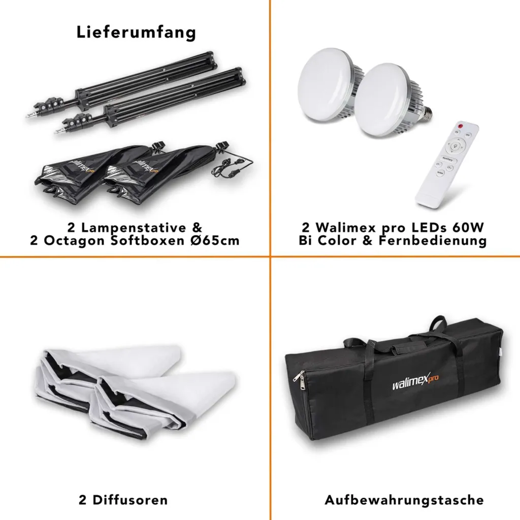 Kit d'Éclairage LED Studio Bi-color 60W avec Softbox Octogonale 65cm - 6