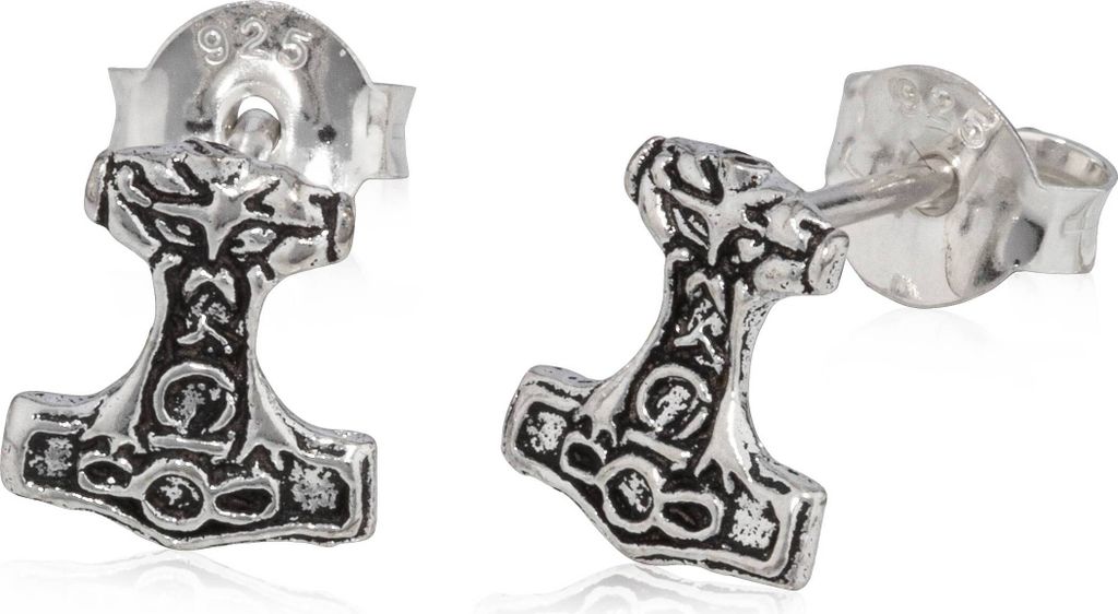 Paar Keltische Gothic 8 mm Ohrstecker 925 Silber Thorshammer Amulett Ohrringe