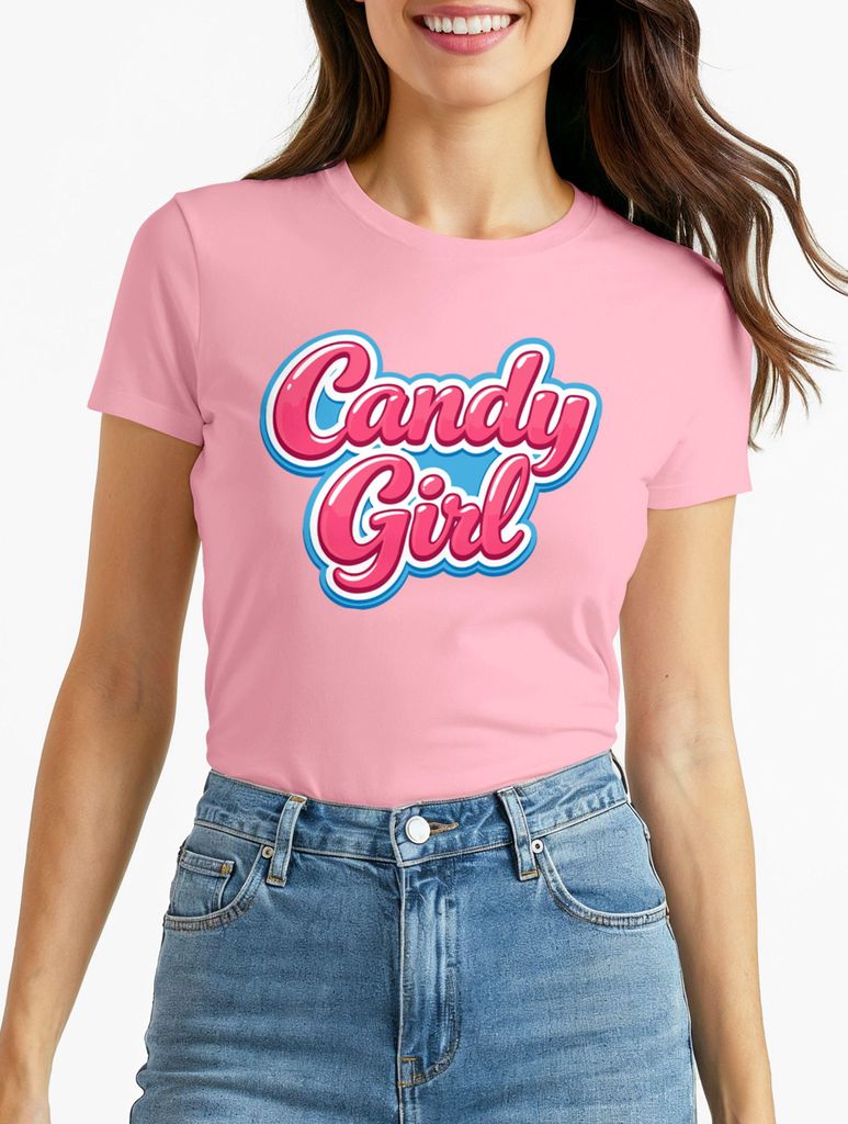 Damen T-Shirt - Candygirl - Fasching Karneval Kostüm-Ersatz Verkleidung Last Minute Kostüm Funshirt Moonworks