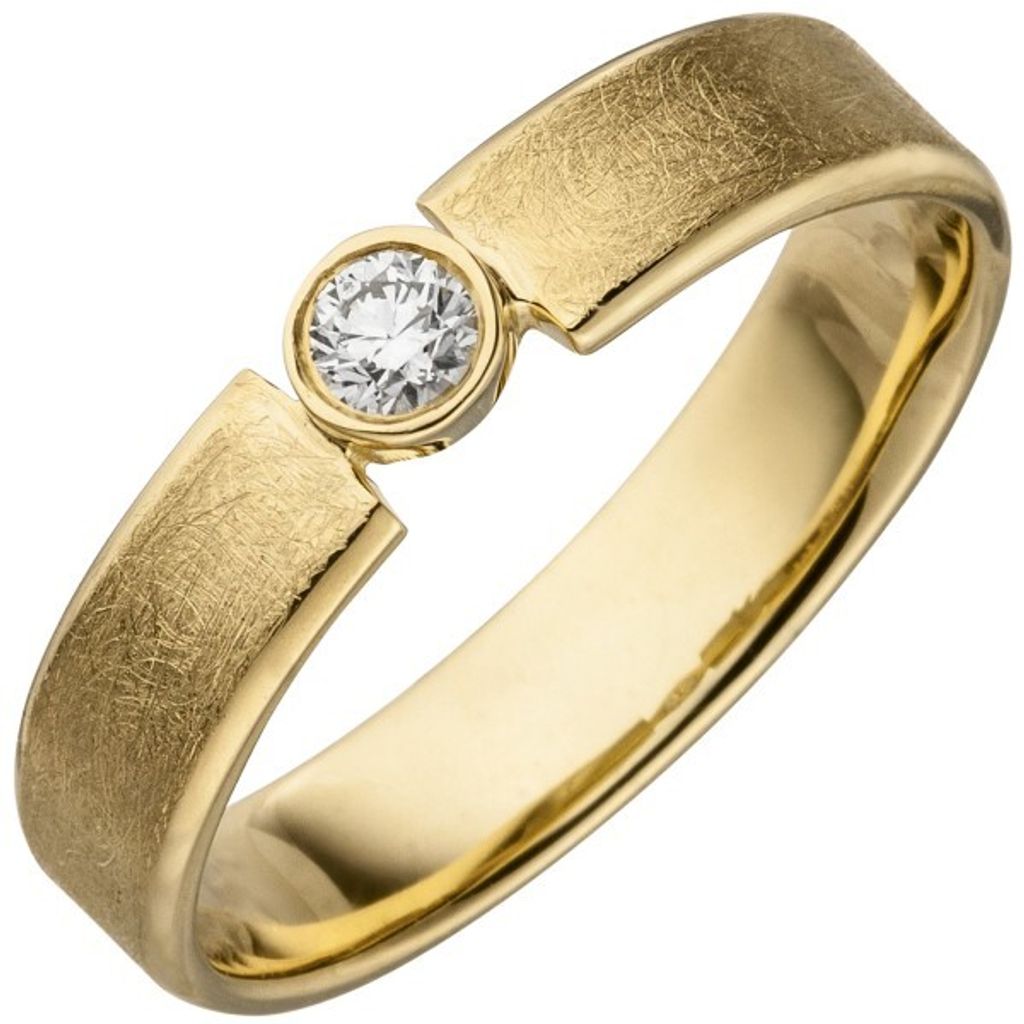 Gr. 52 - Damen Ring 585 Gold Gelbgold eismatt 1 Diamant Produktbild 