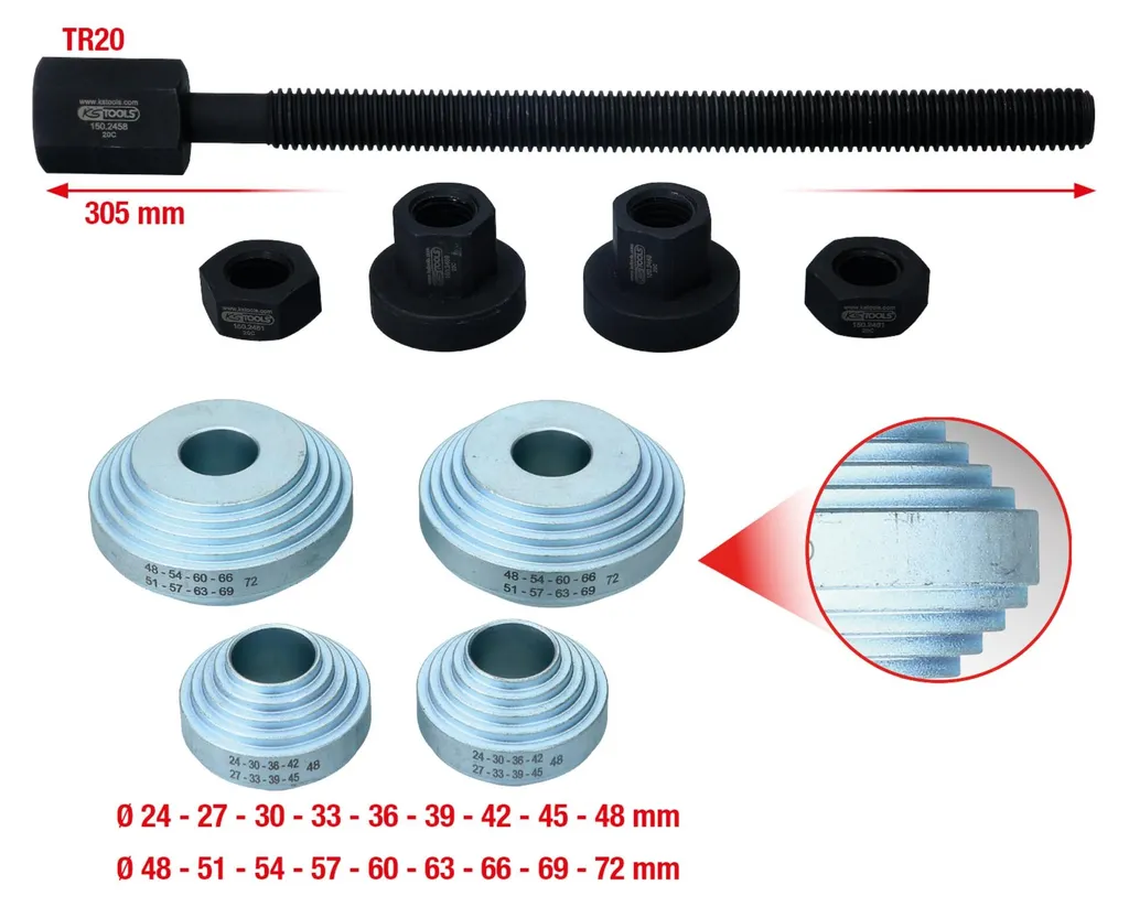KS Tools 150.2035 Jeu d'outils roulement de roue universel 9 pcs Ø 24-72mm - 2