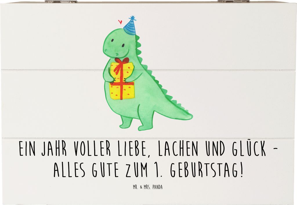 Mr. & Mrs. Panda Holzkiste 1. Geburtstag Liebe Lachen Glück 22 x 15 cm - Weiß - Geschenk, schatztruhe, Box, fotobox, erster Meilenstein, Geburtst...