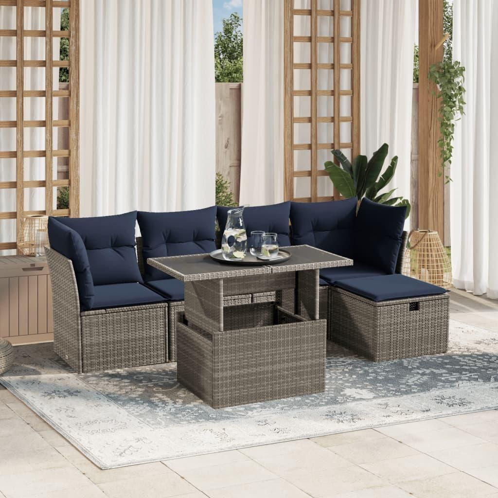 Möbel 6-teiliges Gartensofa-Set mit Kissen, grau, Polyrattan - Gartenmöbelgarnituren CC4059