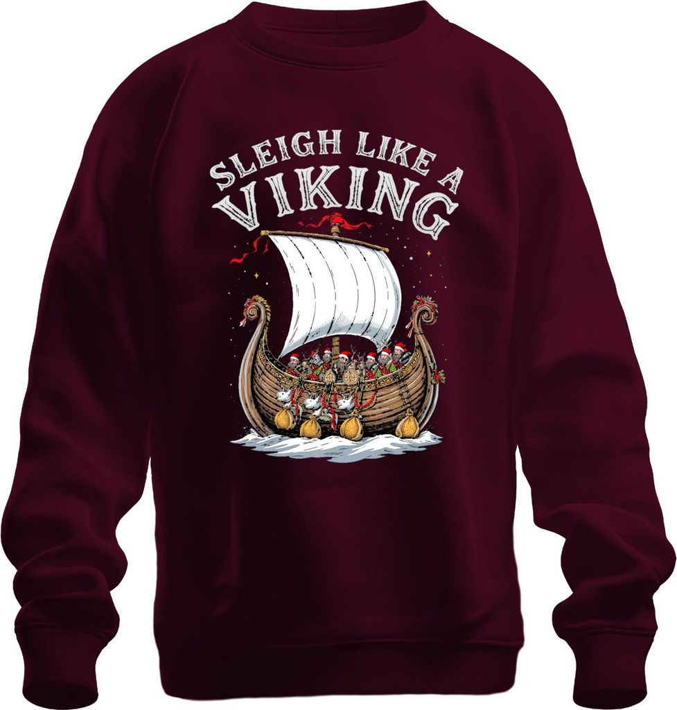 Sleigh Like A Viking Wikinger Schiff Weihnachten lustig Retro Uni Sweatshirt Pullover, Burgundy, L