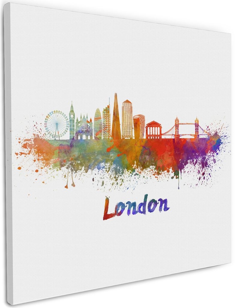 Wallario Premium Leinwandbild Städte als Aquarell - Skyline von London in Größe 50 x 50 cm