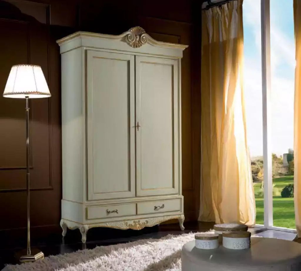 Klassischer Kleiderschrank Möbel Holz Schränke Schlafzimmer Weiß Neu