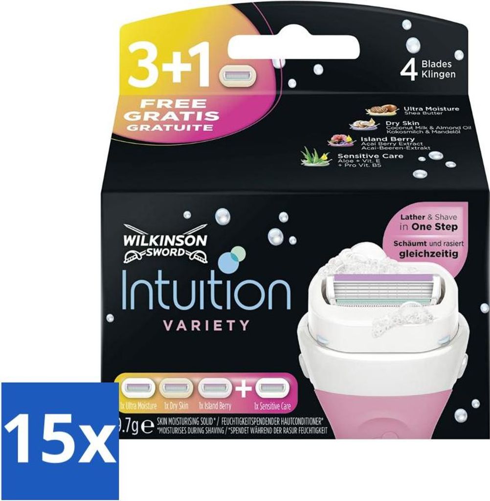 Wilkinson Sword – Nachfüllklingen – Intuition 2-in-1-Variante – Verschiedene empfindliche Hauttypen – 4 Klingen - Vorteilspack - 15 Stücke