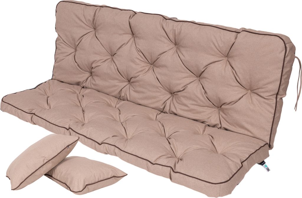 TexDeko Bankauflage mit Rückenlehne für Hollywoodschaukel wasserabweisend UV-beständig, 140x50x56cm, Taupe
