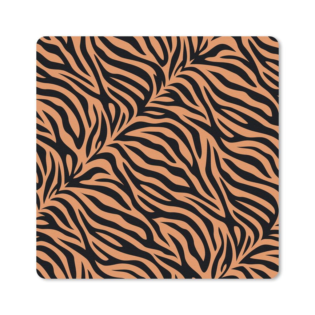 MuchoWow Mauspad Mousepad Tigerdruck - Orange - Schwarz 20x20 cm - Mousepads - Maus Mat - Pad - Mausunterlage - Desk Mat - Bureauartikeln