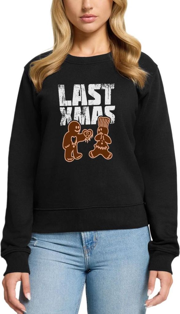 Spreadshirt Last Xmas Lustig Lebkuchen Herz Weihnachten Damen Premium Pullover, L, Schwarz