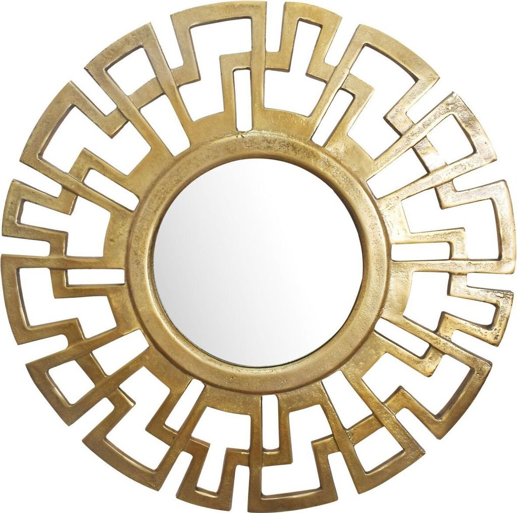 Wandspiegel Art déco 60 cm Metall Design Hängespiegel Gold, Aluminium Dekospiegel Rund mit Rahmen, Spiegel Wand Groß, Flurspiegel Garderobenspie...
