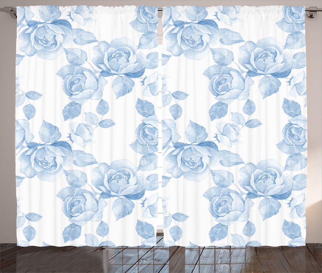 ABAKUHAUS Frühling Rustikaler Gardine, Floral Dreamy Ast, Schlafzimmer Kräuselband Vorhang mit Schlaufen und Haken, 280 x 245 cm, Weich Blau Weiß