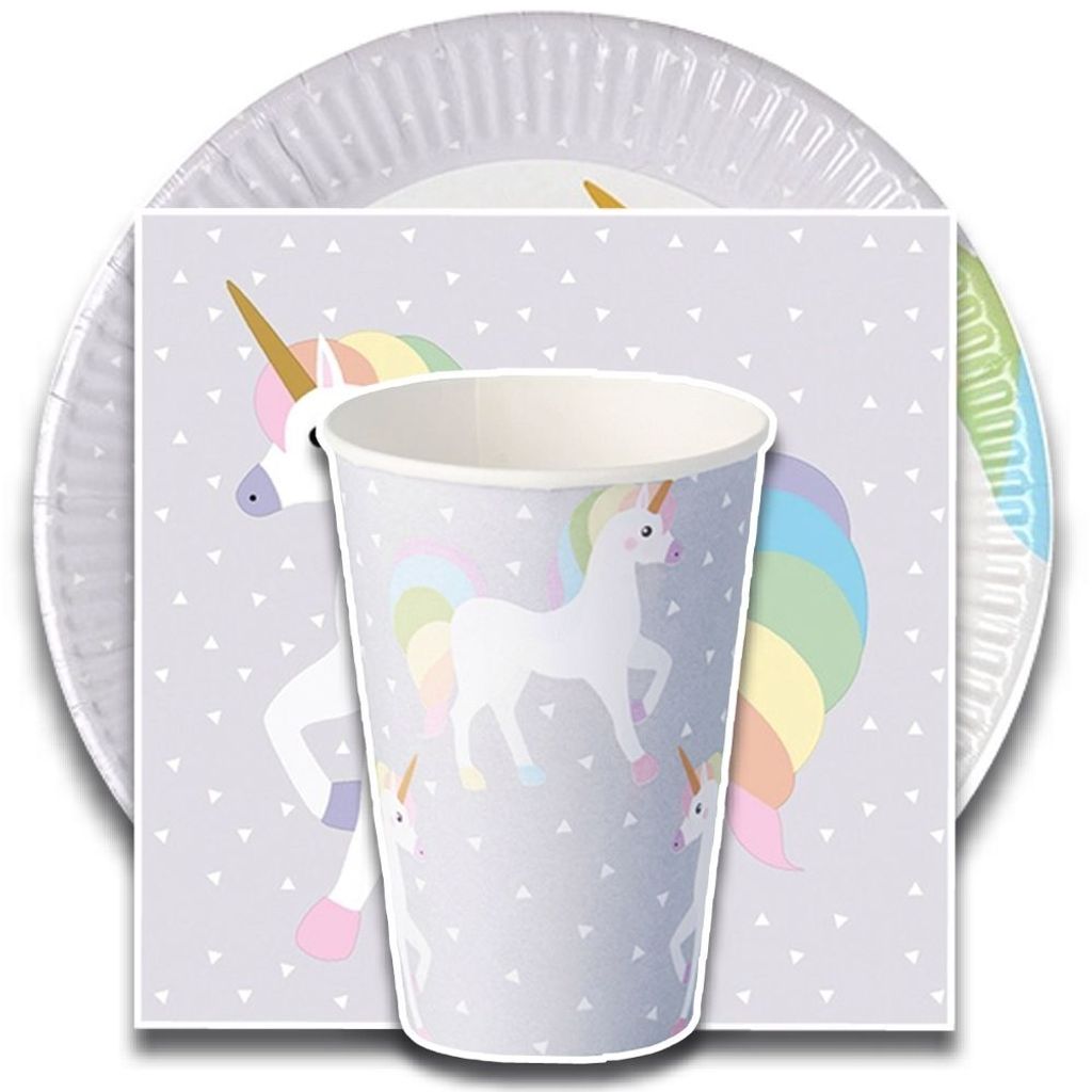 tradingbay24 Party-Set Einhorn (60-teilig: Servietten, Teller, Becher) tbK0016 Unicorn Einweg-Party-Set Party-Deko-Set für Mädchen