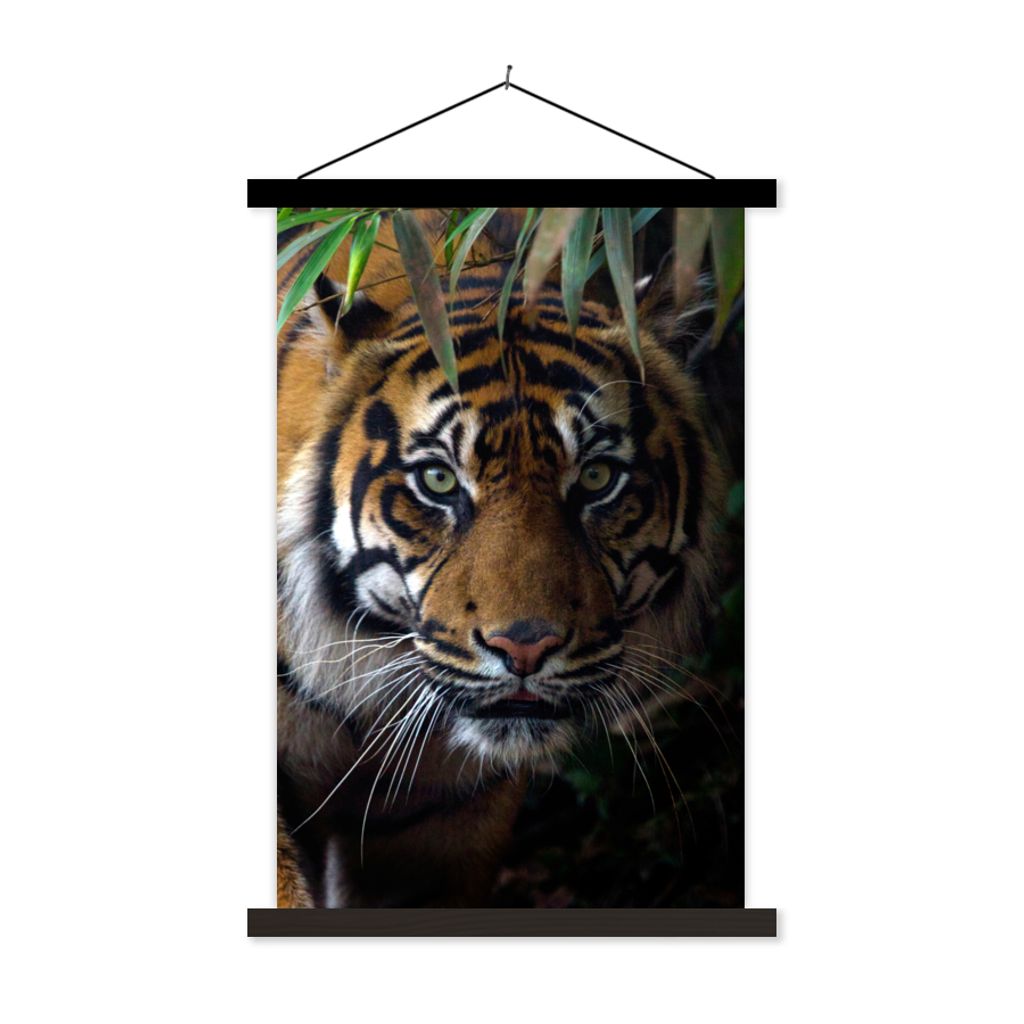 MuchoWow Textilposter Tiger - Blätter - Dschungel - Tiere - Wild 40x60 cm mit schwarzem Rahmen - Wanddekorationen