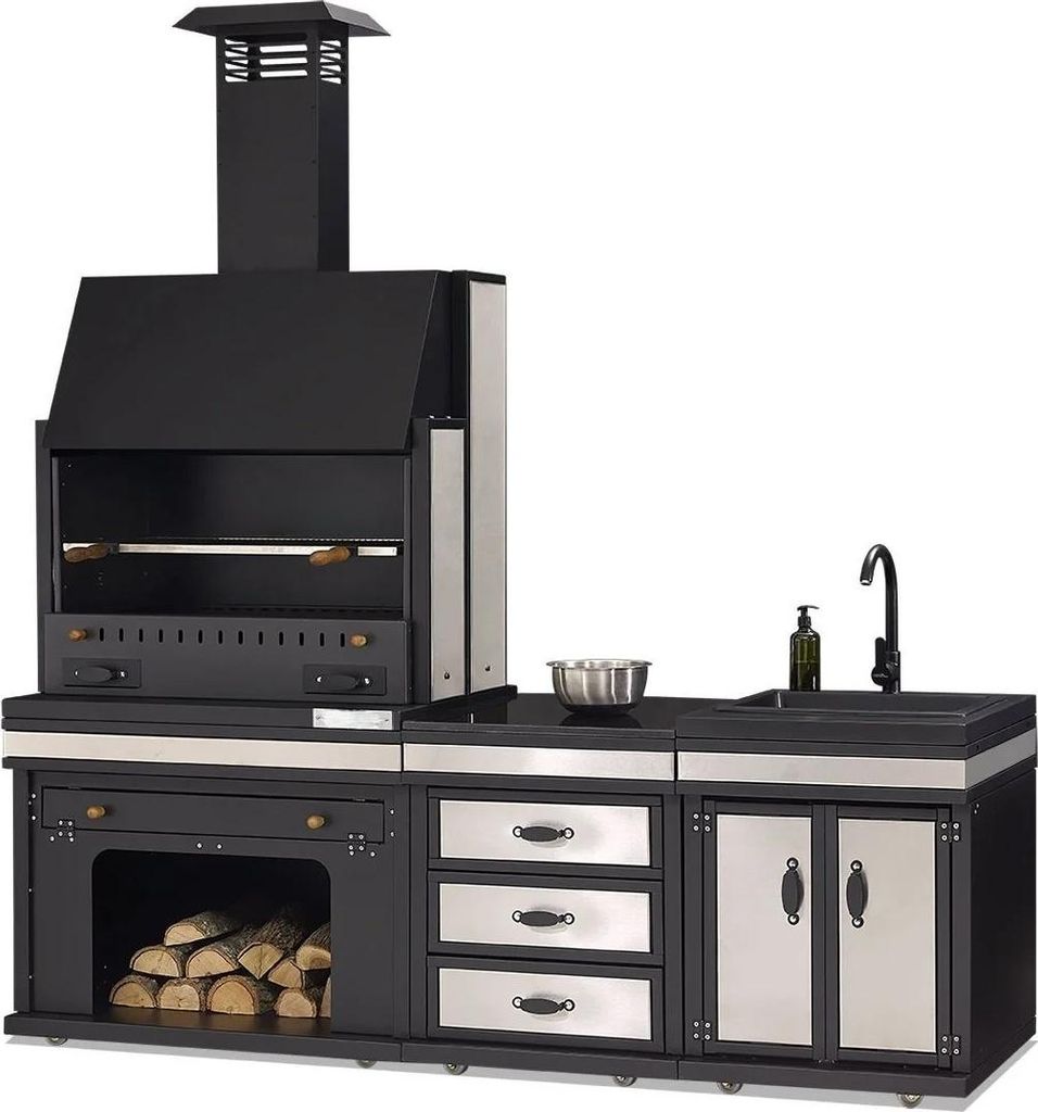 Elegante Außenküche aus Edelstahl in Schwarz für Garten und Terrasse