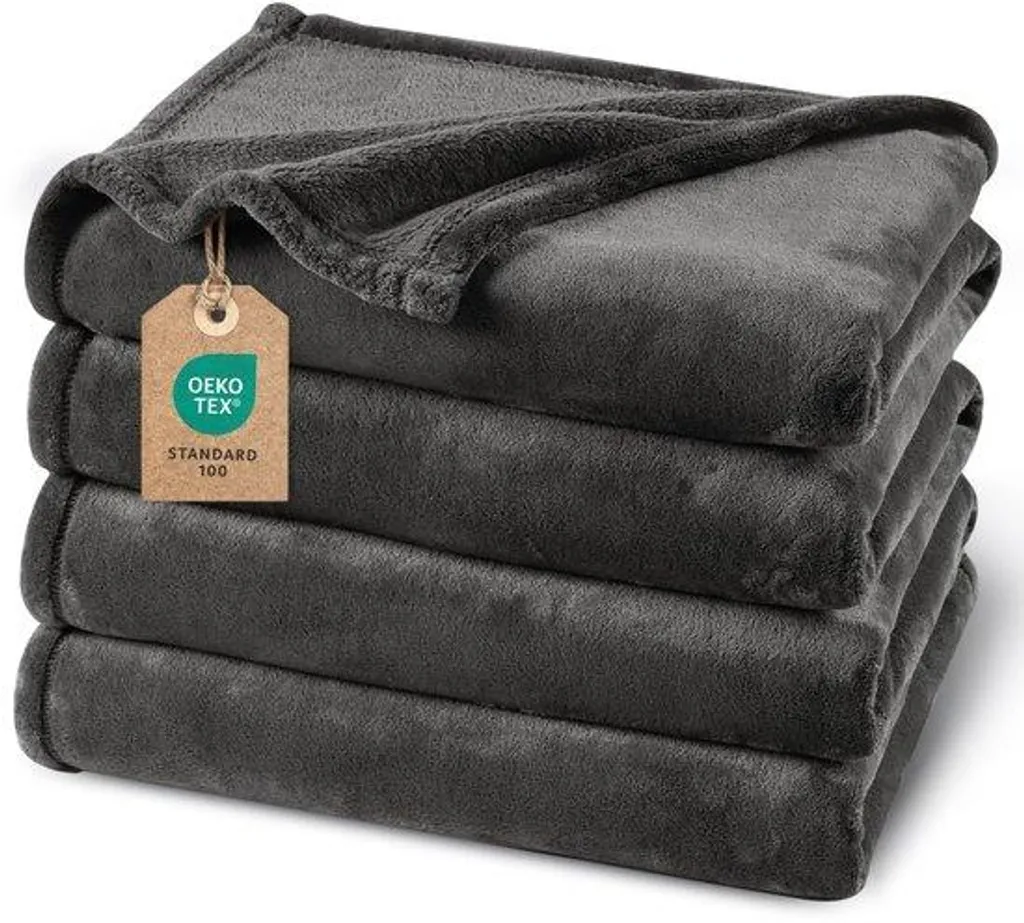 Couverture moelleuse Oeko-Tex 220x240 cm thermique coloris gris foncé