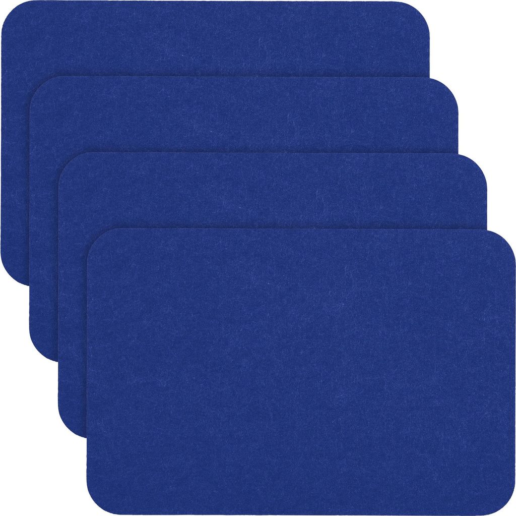 Four blue placemats stacked on a white background.
