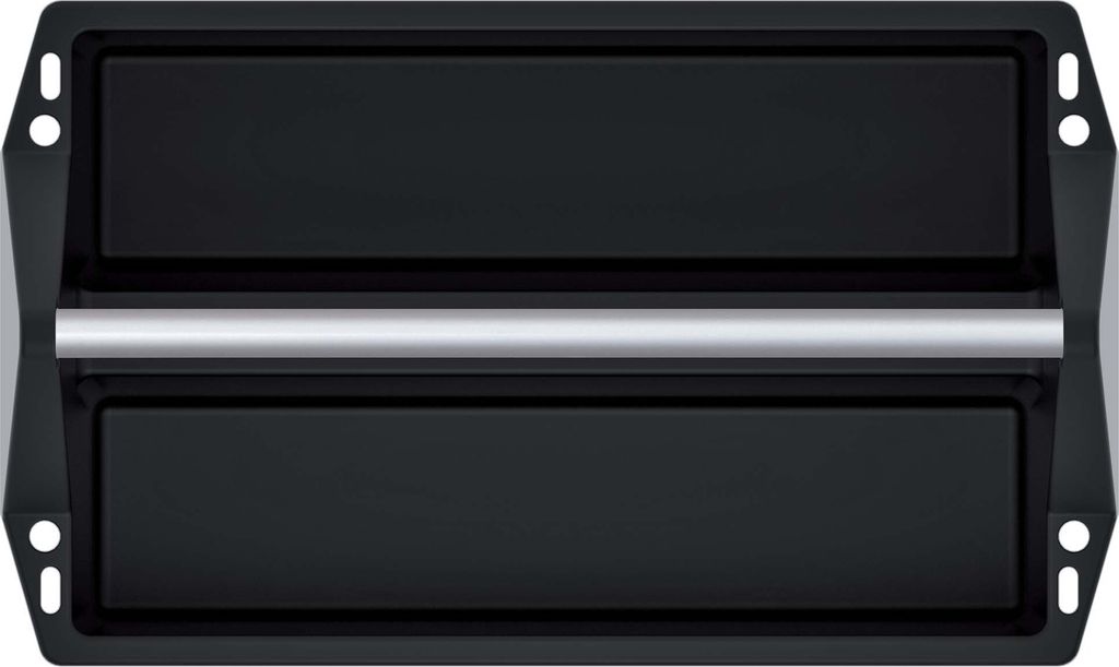A top-down view of a black tool holder with a silver bar across the middle.