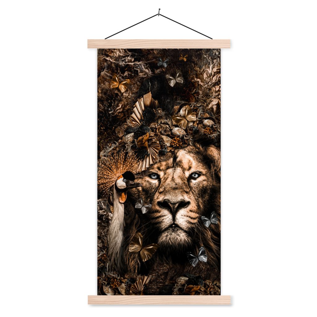 MuchoWow Textilposter Tiere - Collage - Schmetterling 40x80 cm mit holzfarbenen Rahmen - Wohnzimmer